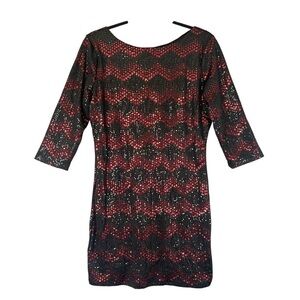 FREDERICKS OF HOLLYWOOD Sequin Mini Dress Cocktail Party Red Black Size Large